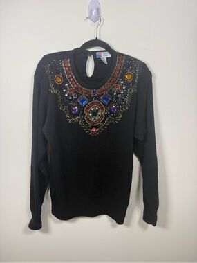 LINDSEY BLAKE | Vintage 80s 90s Bejewelled Novelty Sweater Size M P2P 21”